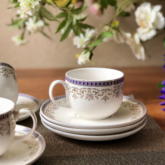 Purple Gold Cup and Saucer Set (6 Cups and 6 Saucers) - Vigneto