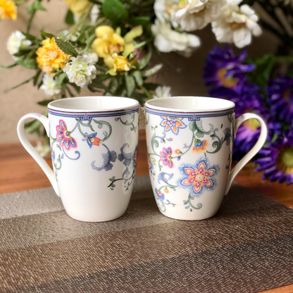 Blue Flower Coffee Mugs (Set of 2, 300 ML)