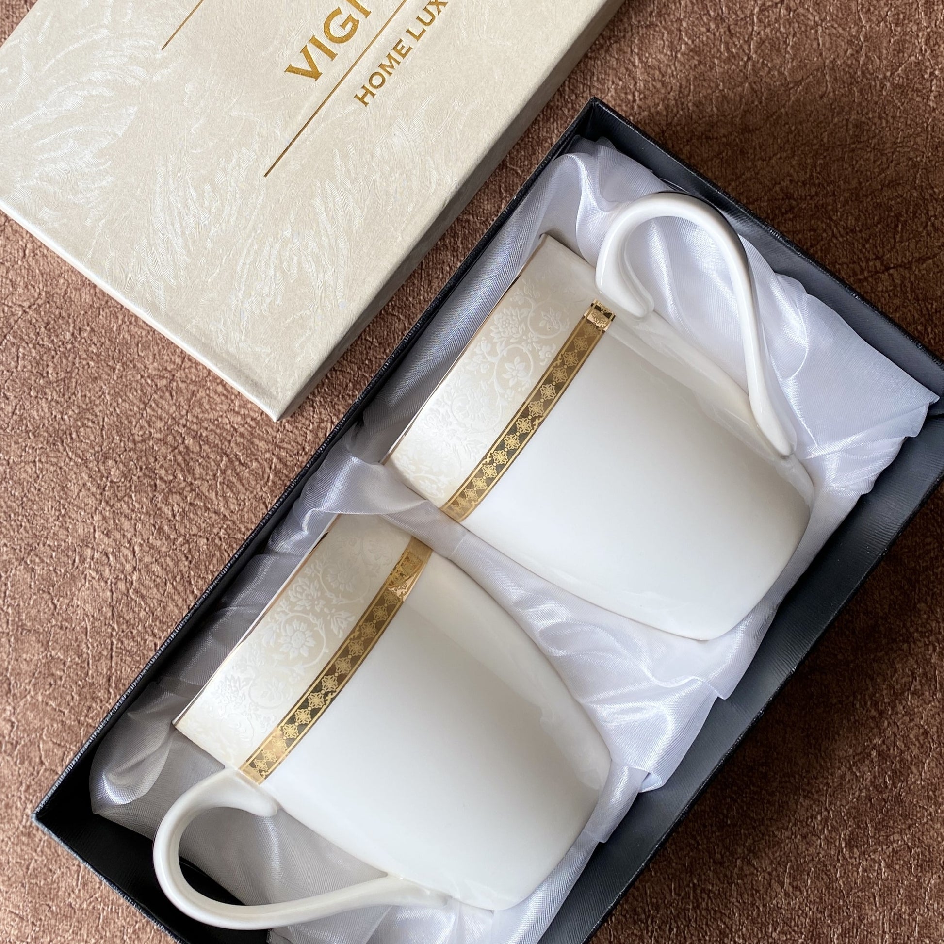 Opaline Gold Coffee Mugs (Set of 2, 300 ML) - Vigneto