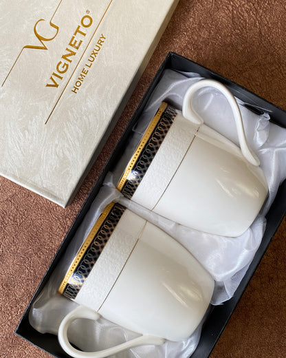 Gold on Black Coffee Mugs (Set of 2, 300 ML) - Vigneto