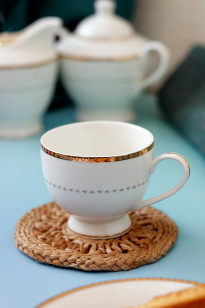 Ivory Gold Cup and Saucer Set (6 Cups and 6 Saucers) - Vigneto