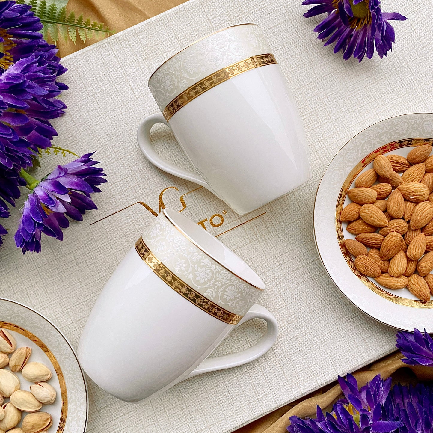 Opaline Gold Coffee Mugs (Set of 2, 300 ML) - Vigneto