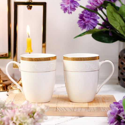 White Pattern Coffee Mugs (Set of 2, 300 ML)