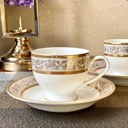 Mughal Gold and Grey Cup and Saucer Set (6 Cups and 6 Saucers) - Vigneto