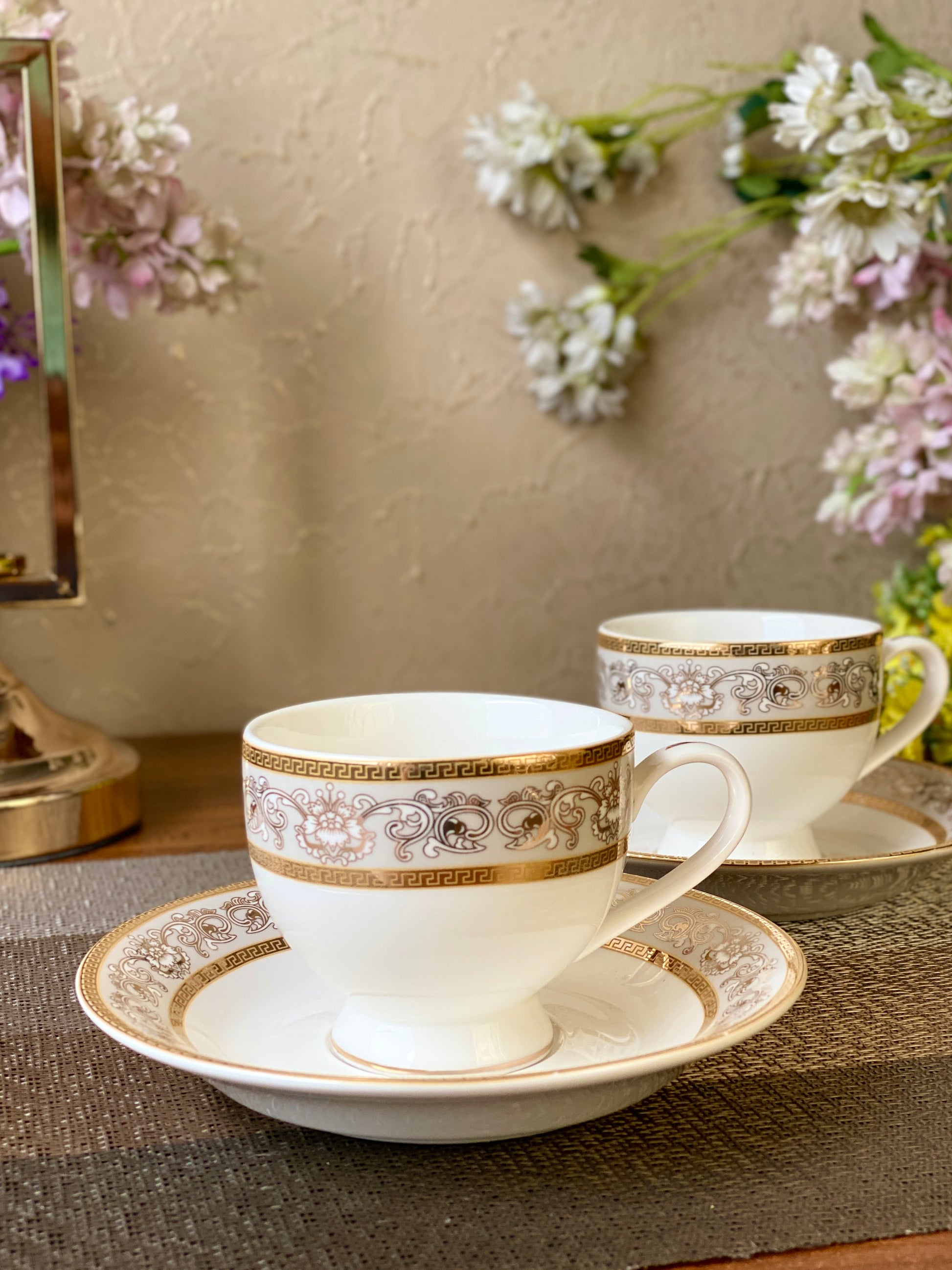 Embossed Vines Cup and Saucer Set (6 Cups and 6 Saucers)